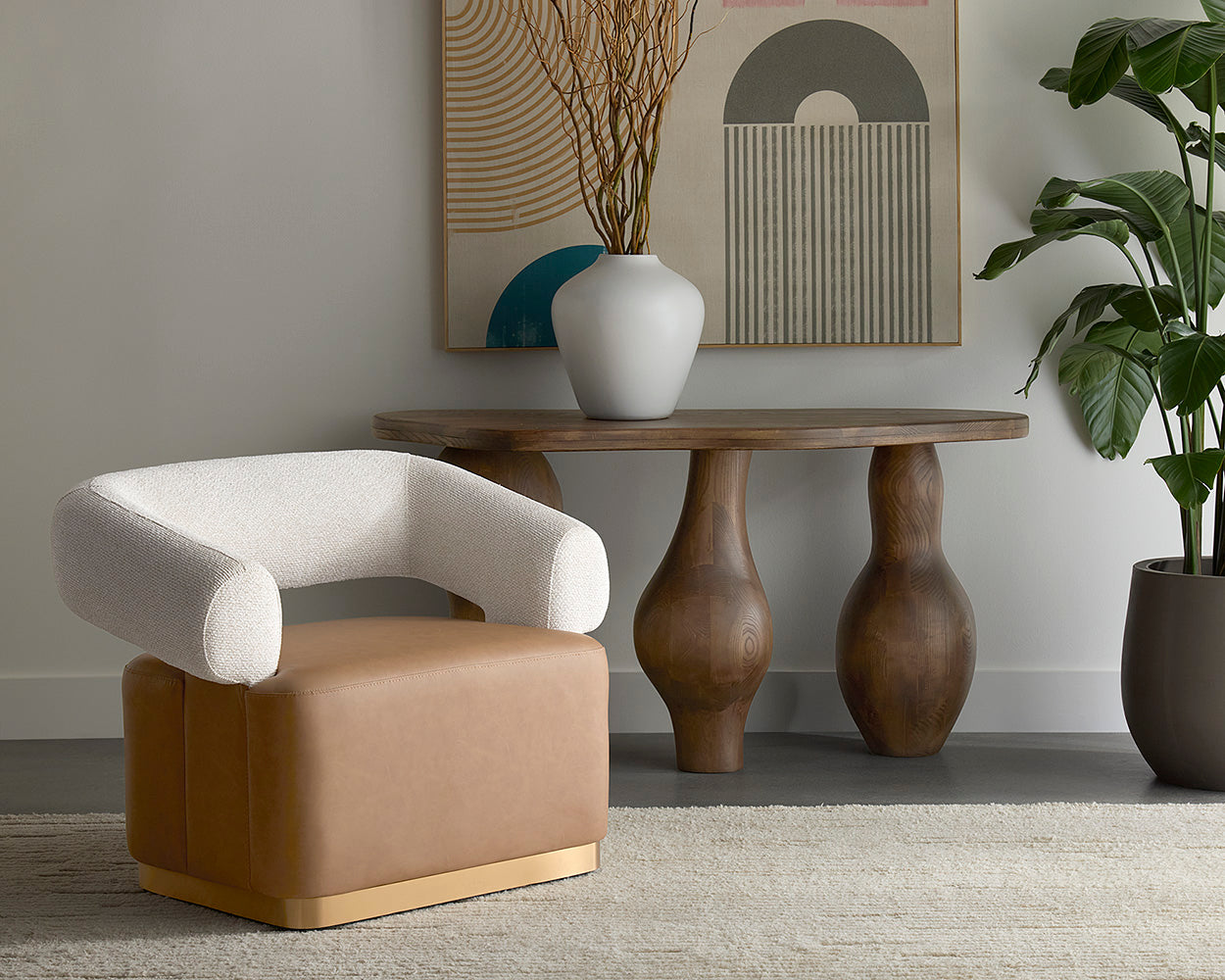 Aggie Swivel Lounge Chair - Milliken Cognac / Rhea Light Barley