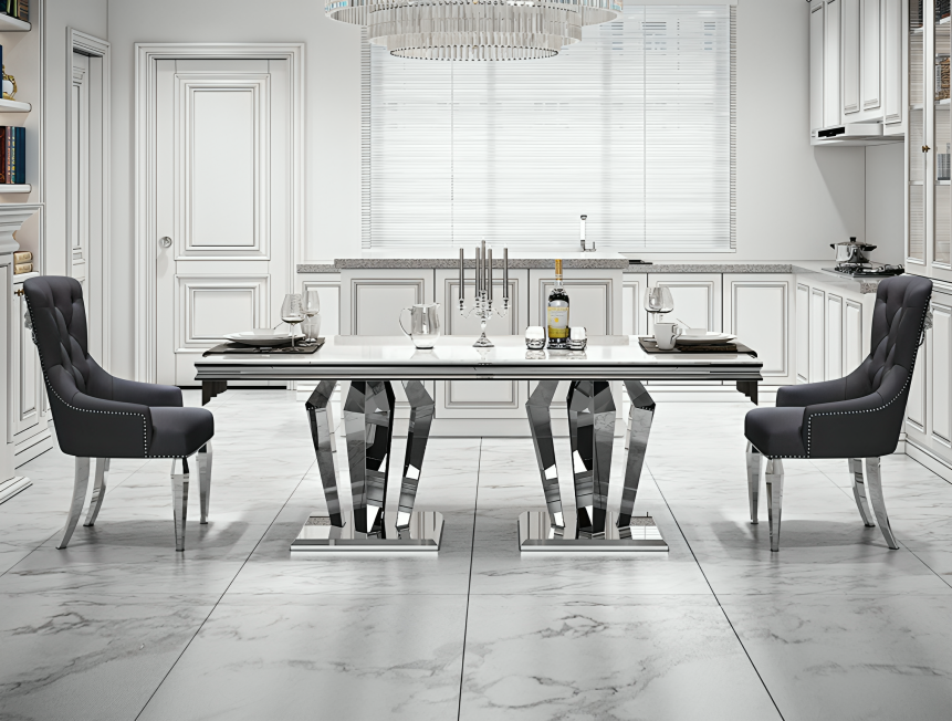 Ultima 79" White Marble Dining Table
