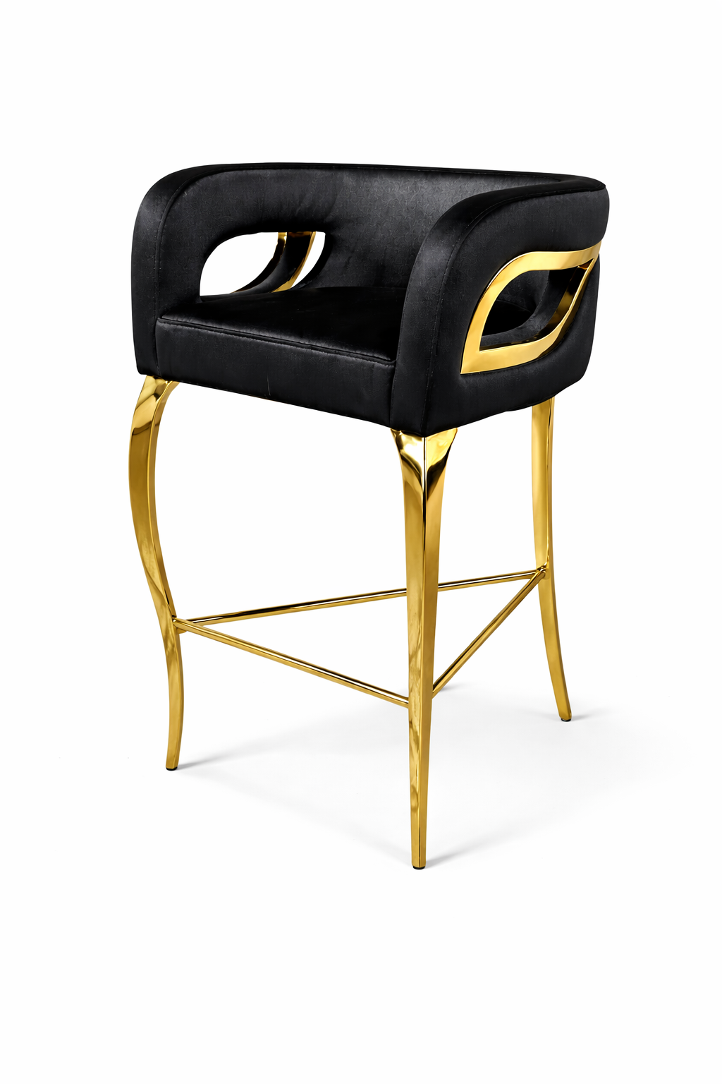 Ayla Black Velvet Fabric - Gold Counter Stool
