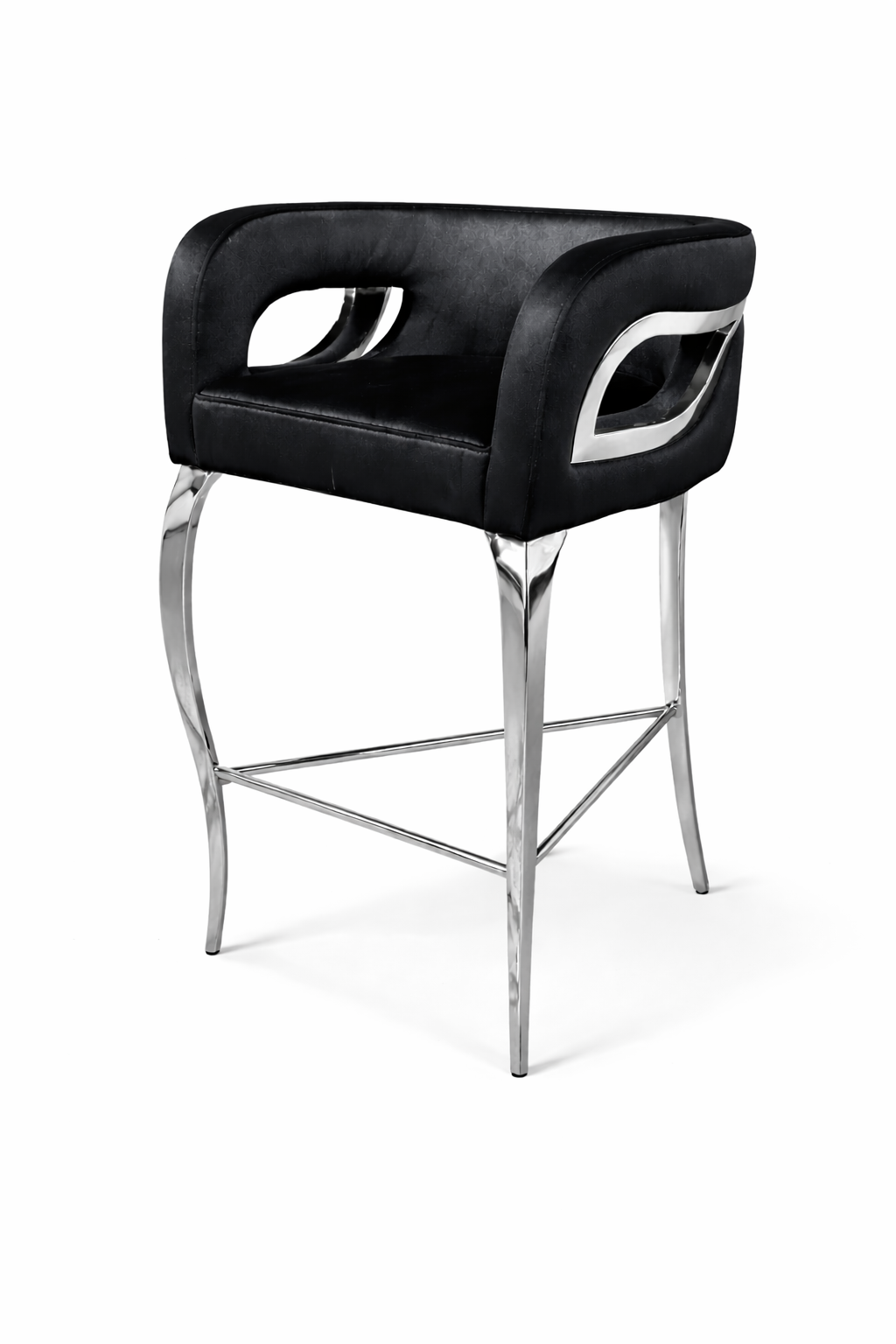 Ayla Black Velvet Fabric - Chrome Counter Stool