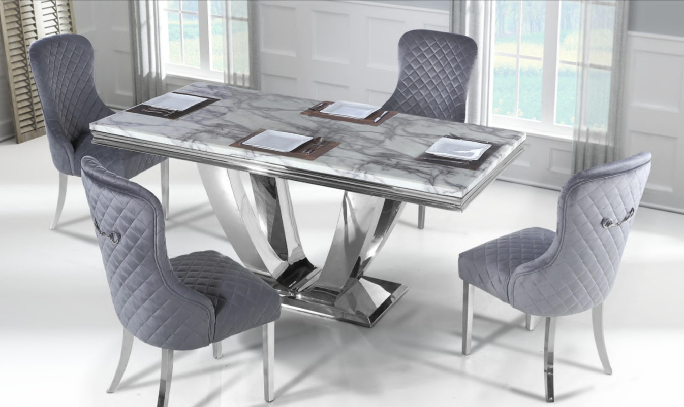 Empire 79" White Marble Dining Table