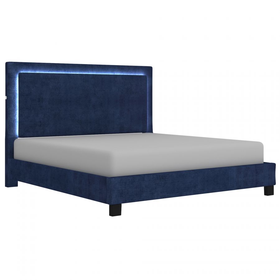 Lumina Blue King Platform Bed with Light