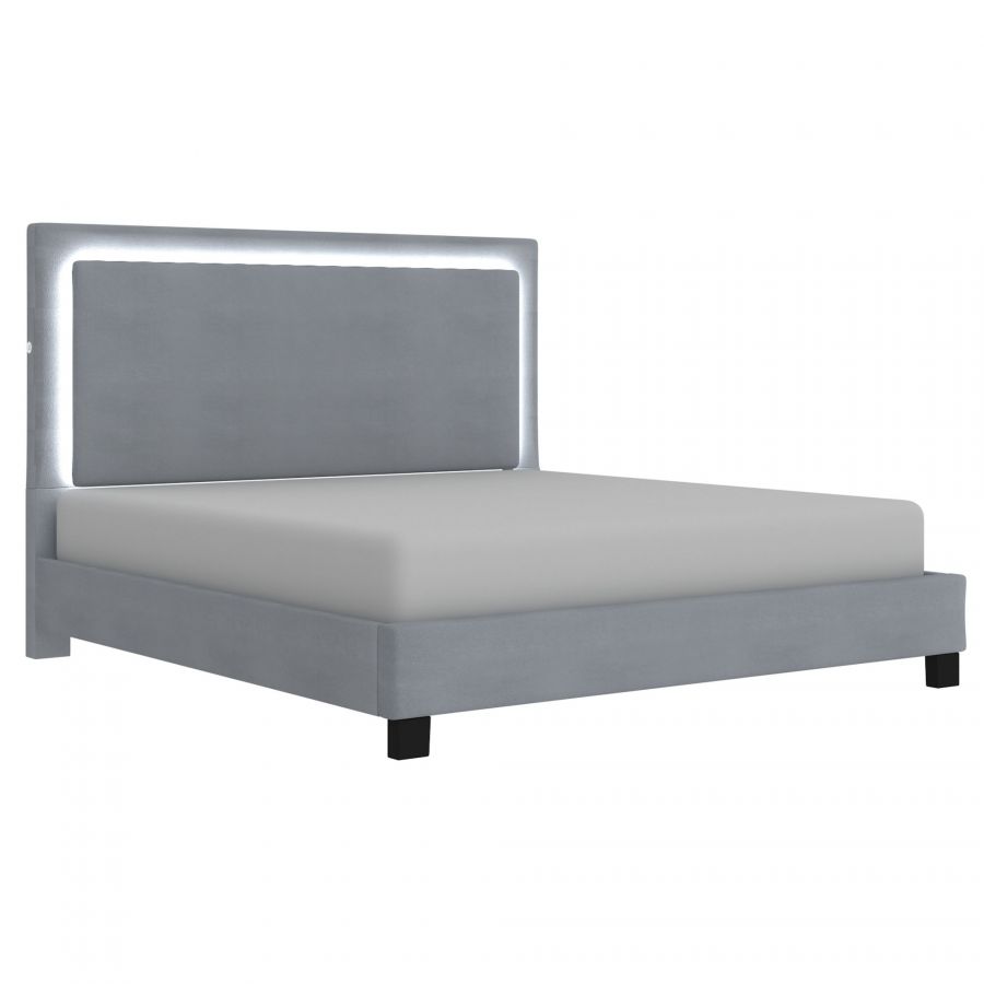 Lumina Grey King Platform Bed with Light