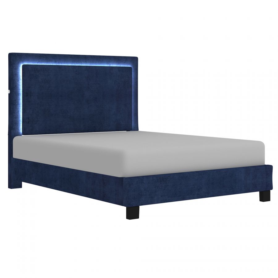 Lumina Blue Queen Platform Bed with Light