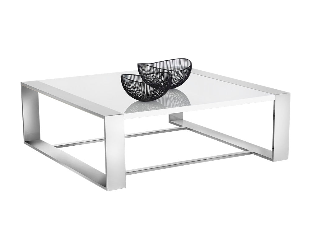 Dalton Coffee Table - Square - Stainless Steel - High Gloss White