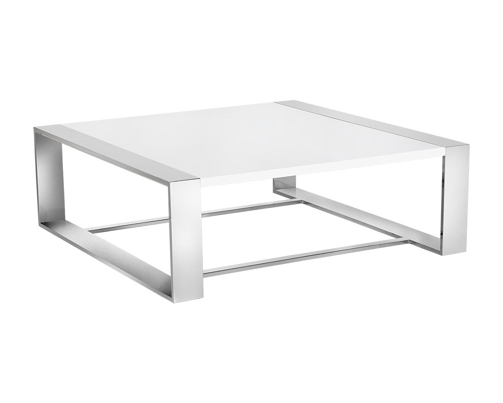 Dalton Coffee Table - Square - Stainless Steel - High Gloss White