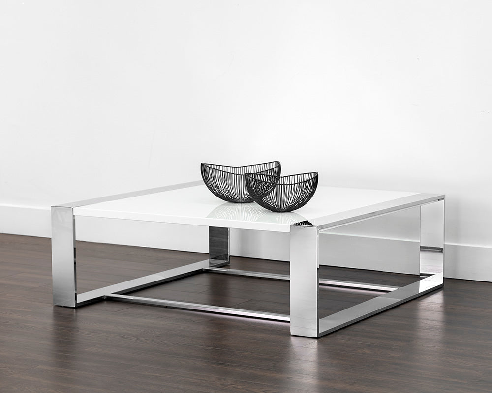 Dalton Coffee Table - Square - Stainless Steel - High Gloss White