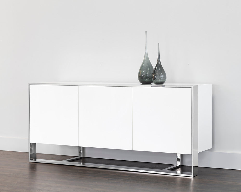 Dalton Sideboard - Stainless Steel - High Gloss White