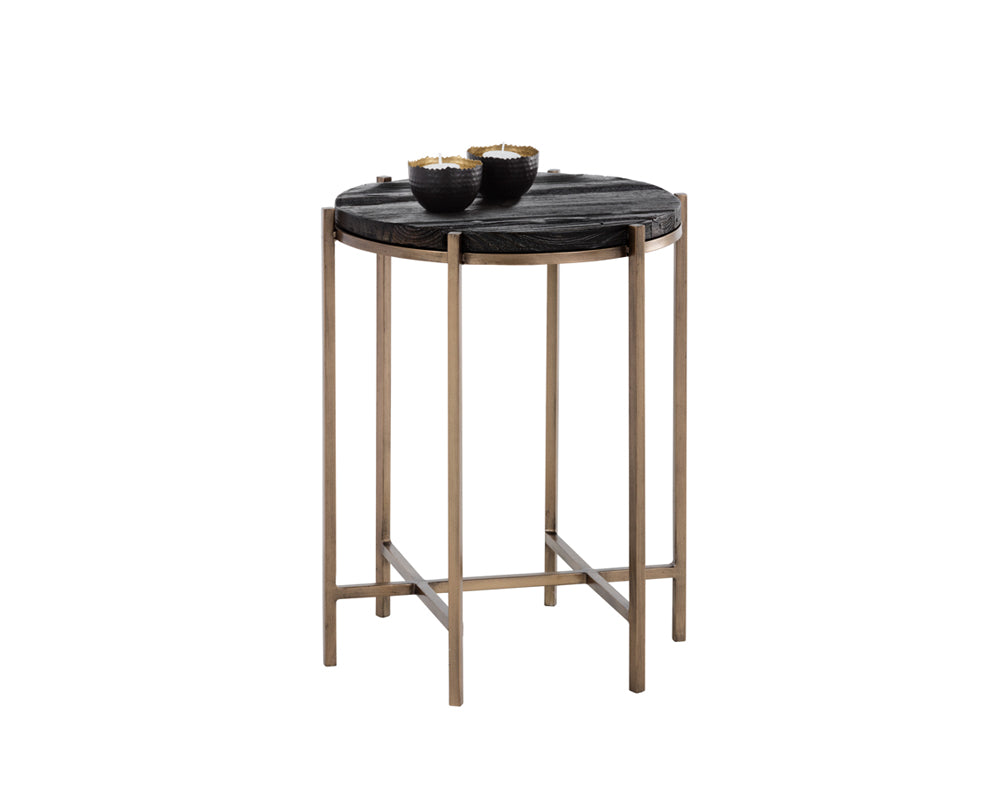 Rohan End Table - Antique Brass - Dark Brown