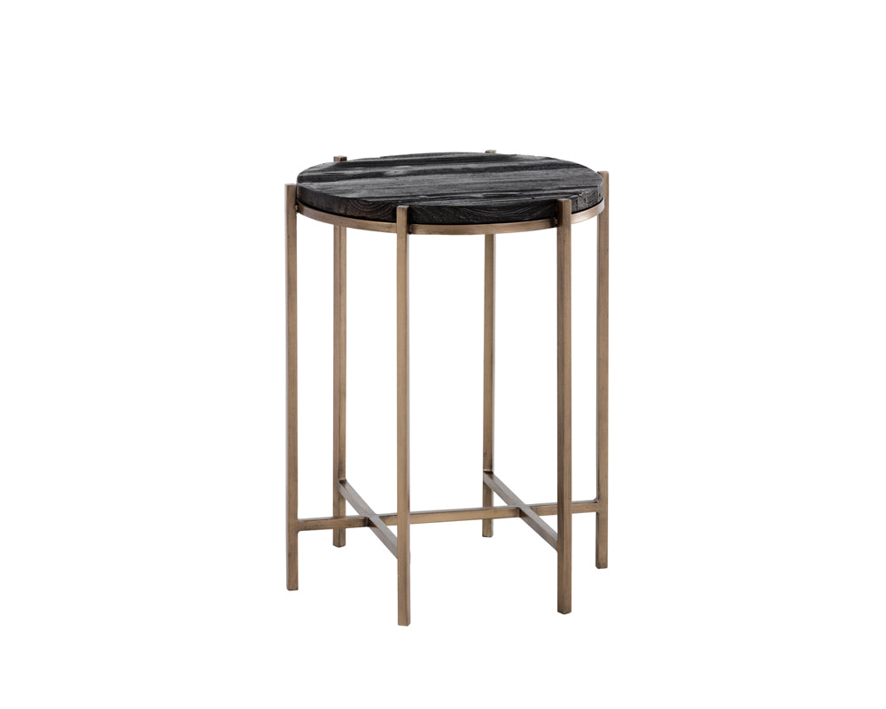 Rohan End Table - Antique Brass - Dark Brown