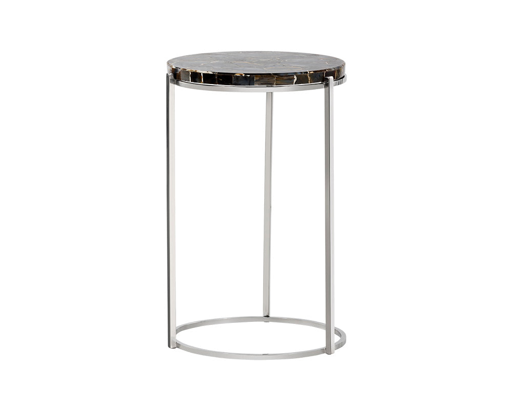 Tillie End Table - Stainless Steel - Black Agate Stone