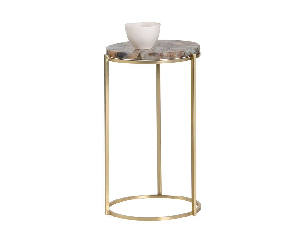 Tillie End Table - Brass - Natural Agate Stone