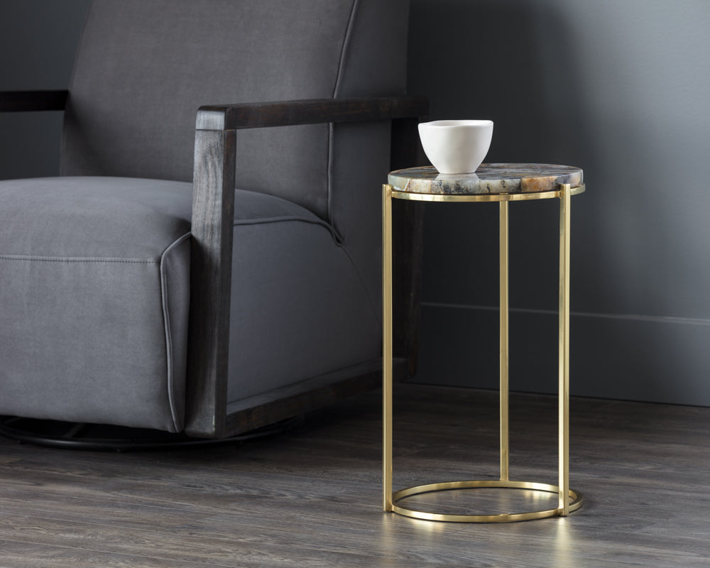 Tillie End Table - Brass - Natural Agate Stone