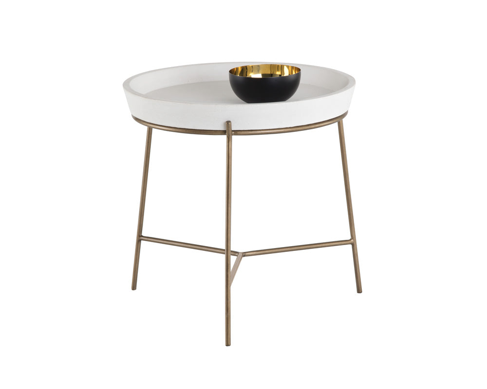Remy End Table - Antique Brass - White
