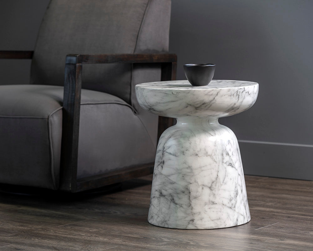 Lucida End Table - Marble Look - White