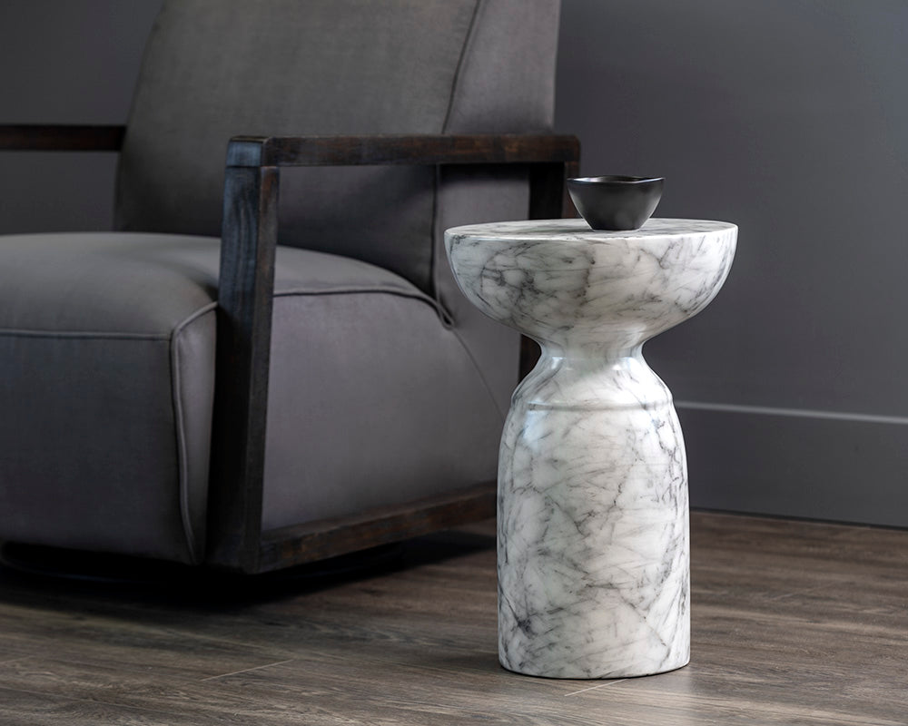 Goya End Table - Marble Look - White