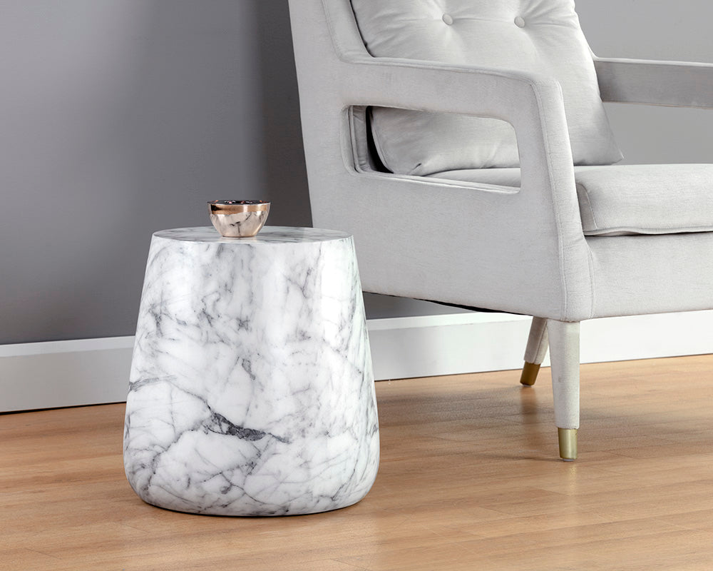 Aries Side Table - Marble Look - White