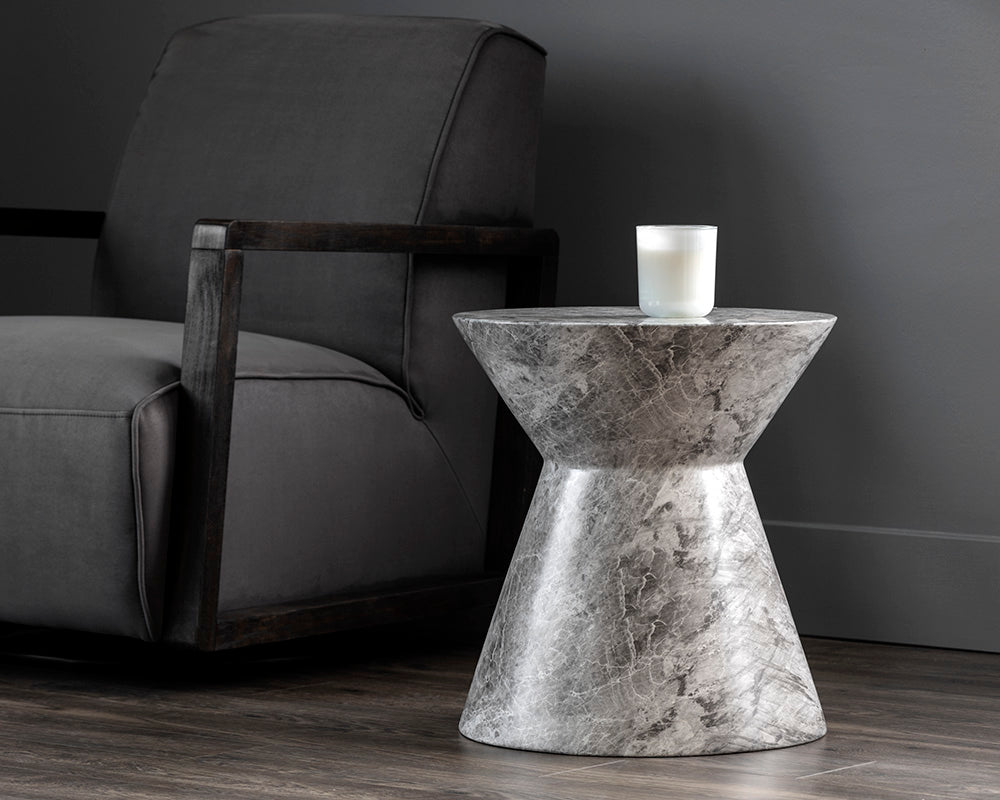 Astley End Table - Marble Look - Grey