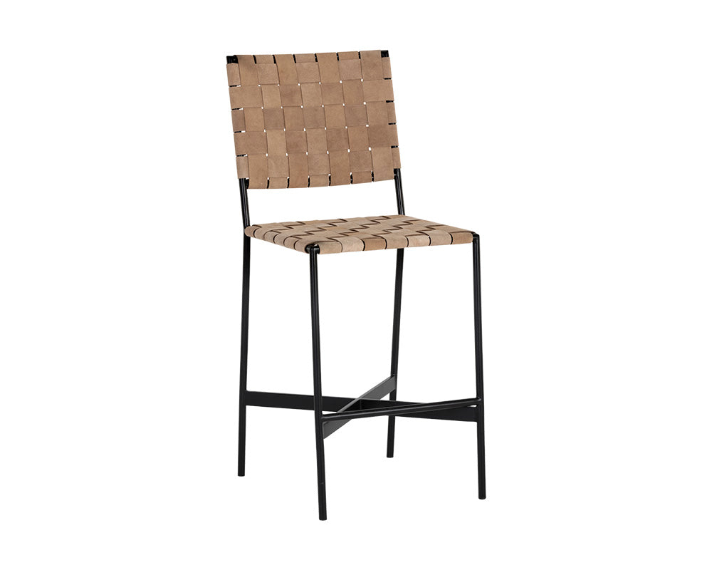Omari Counter Stool - Sueded Light Tan Leather