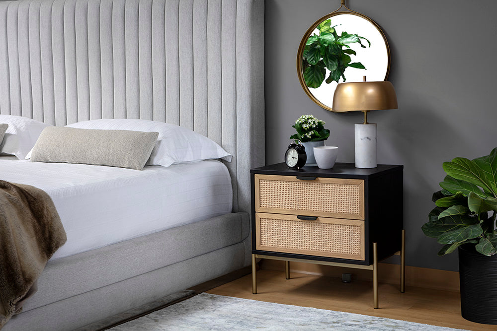 Avida Nightstand - Gold - Black/natural