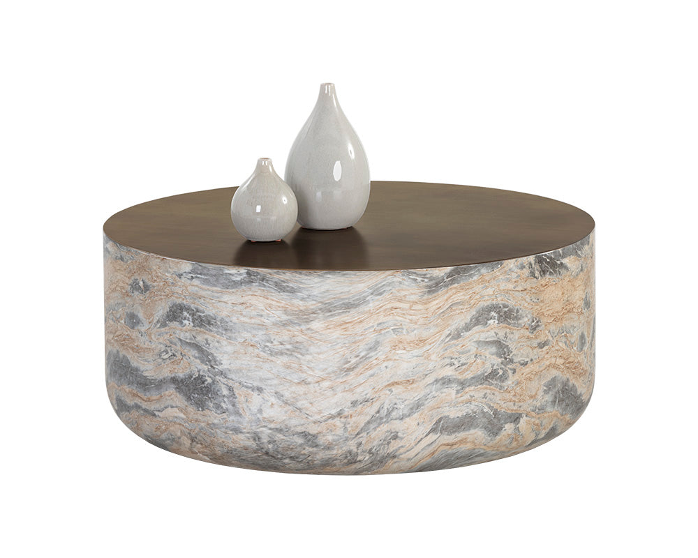 Diaz Coffee Table - Marble Look - Antique Brass