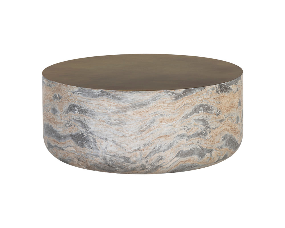 Diaz Coffee Table - Marble Look - Antique Brass