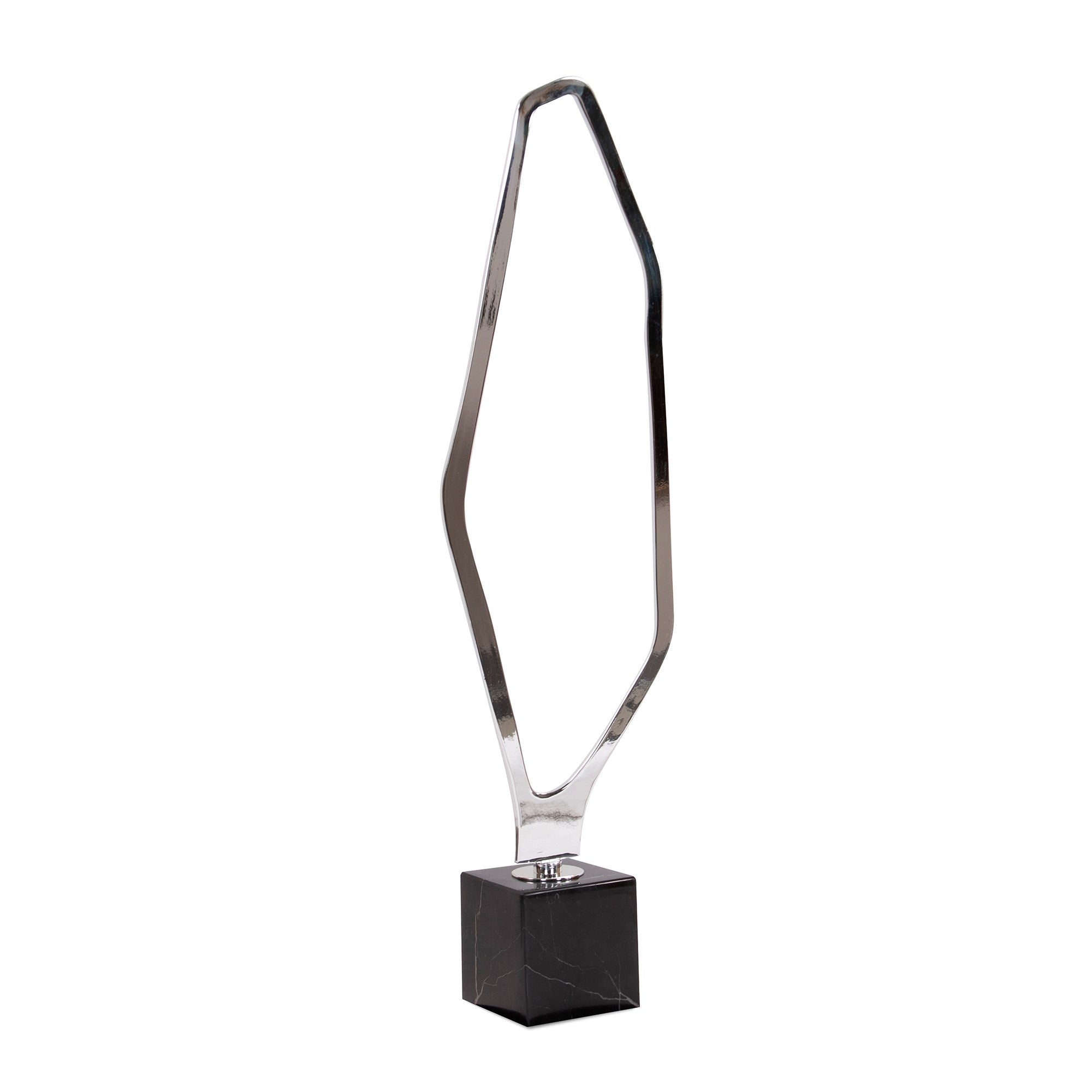 Tall Chrome Geometric Sculpture on Black Marble Base