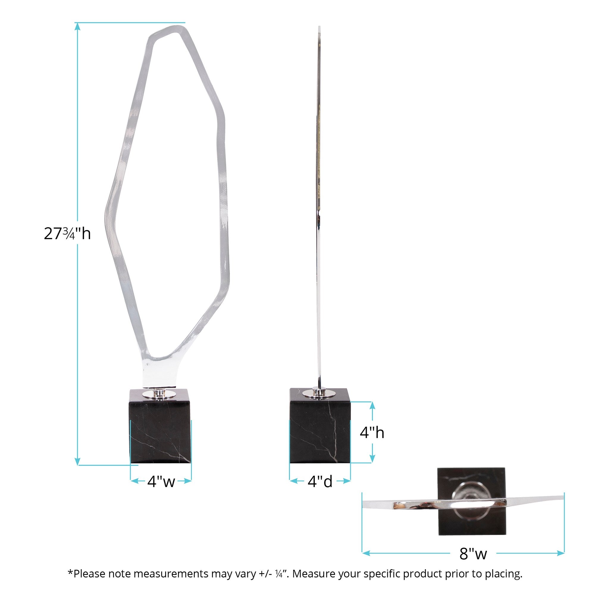 Tall Chrome Geometric Sculpture on Black Marble Base