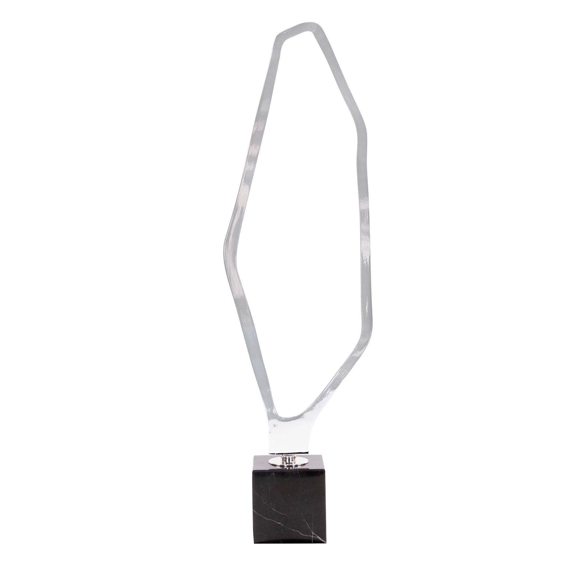 Tall Chrome Geometric Sculpture on Black Marble Base