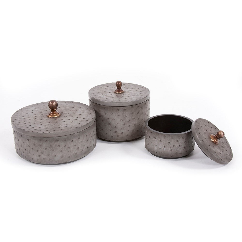 Round Faux Ostrich Skin Decorative Box, Medium