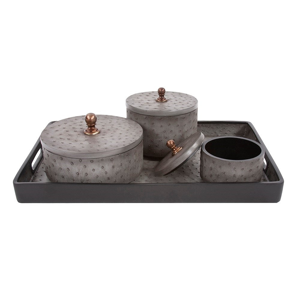 Round Faux Ostrich Skin Decorative Box, Medium