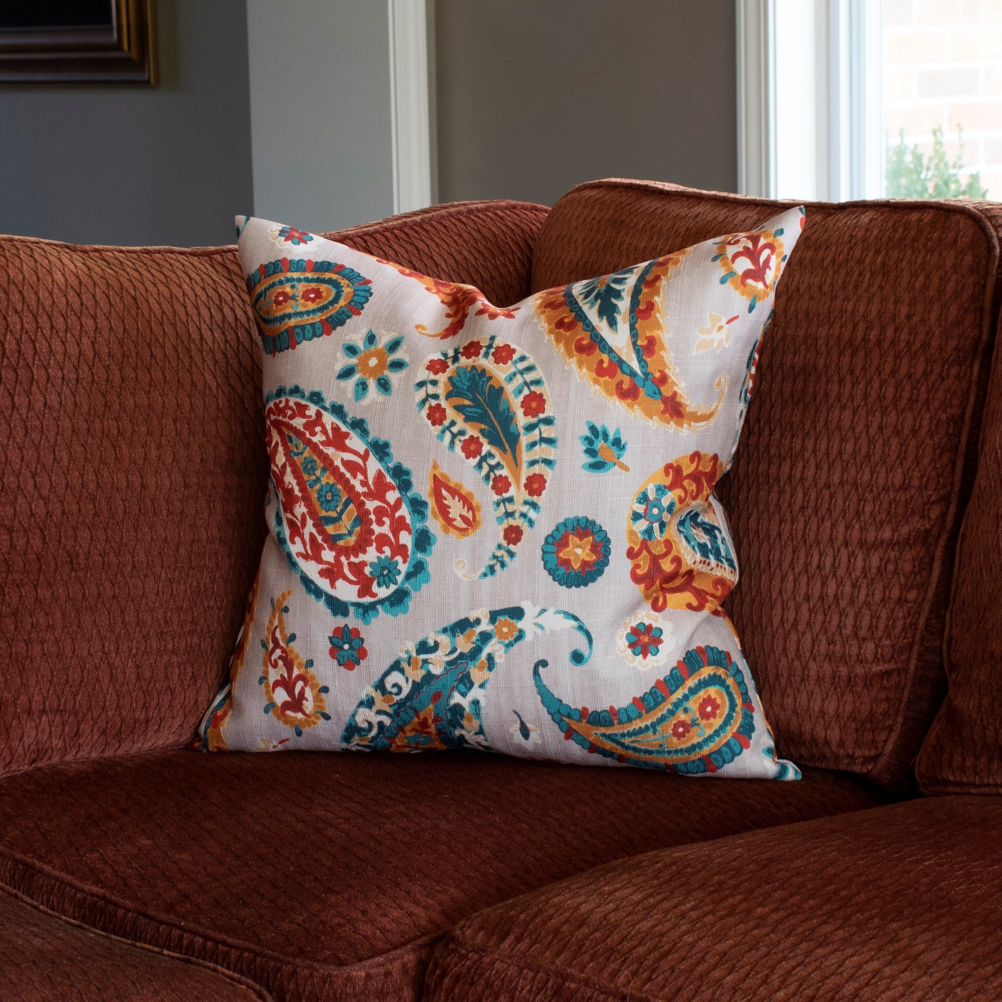 Boteh Turquoise Down Pillow- 20" x 20"