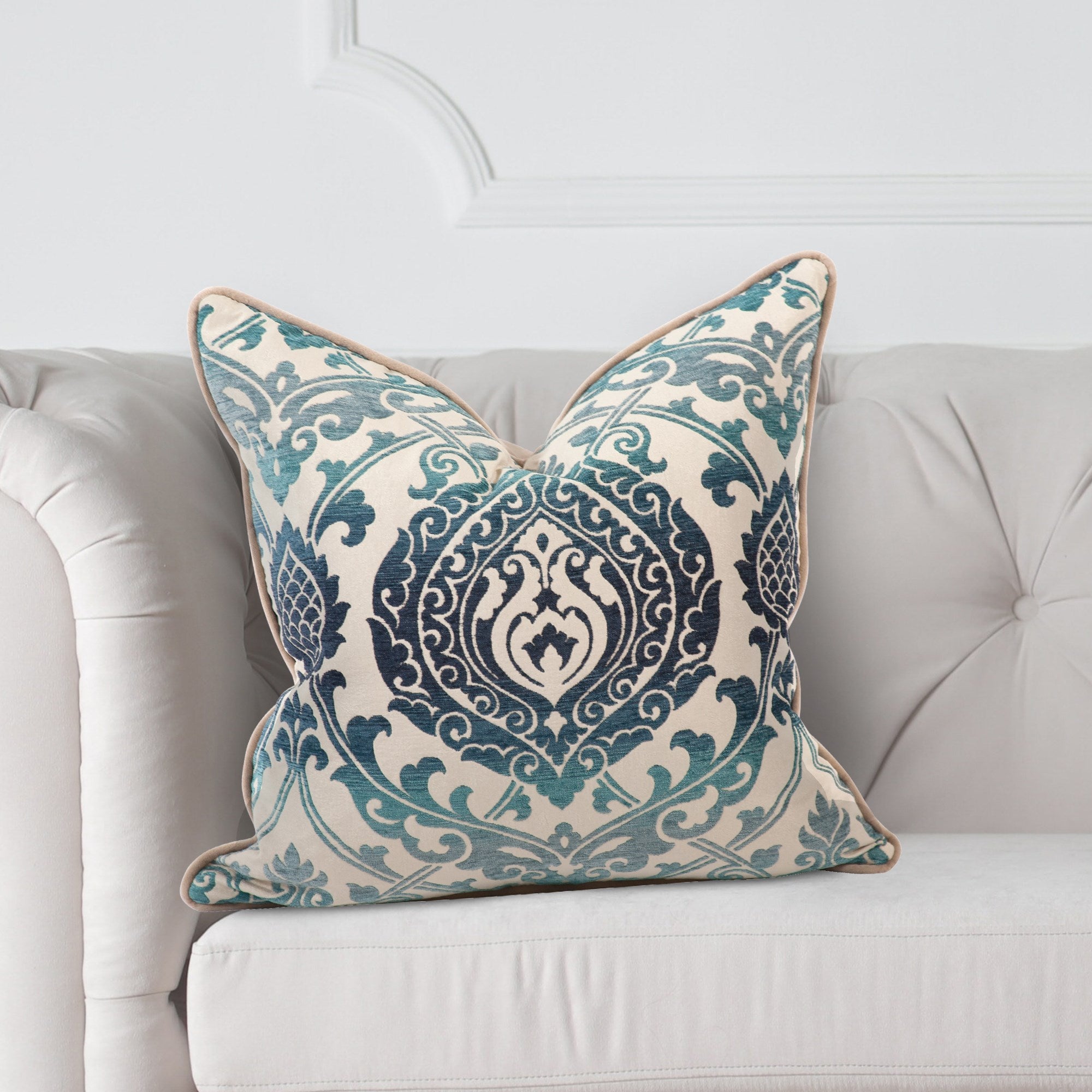 Damask Indigo Down Pillow- 20" x 20"