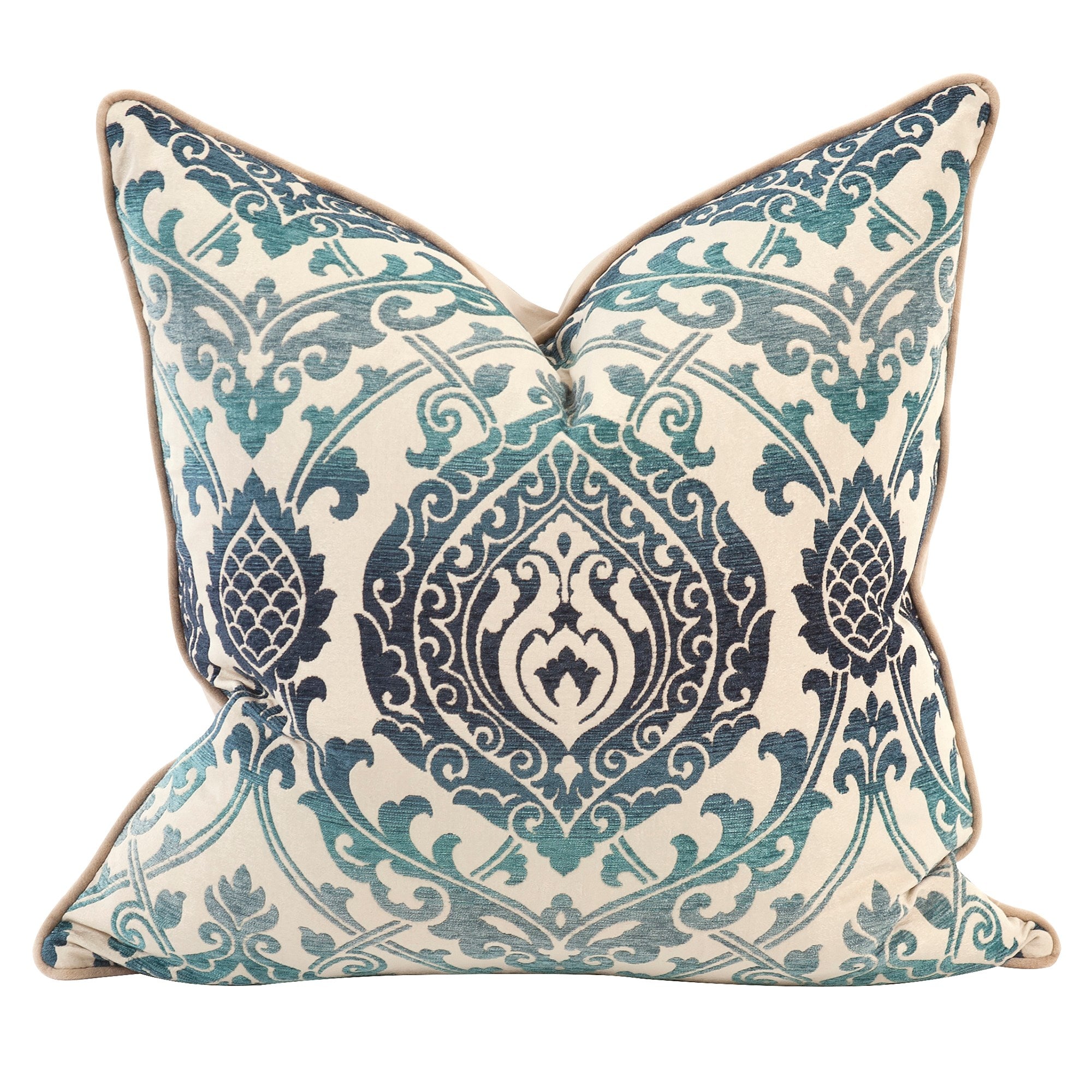 Damask Indigo Down Pillow- 24" x 24"
