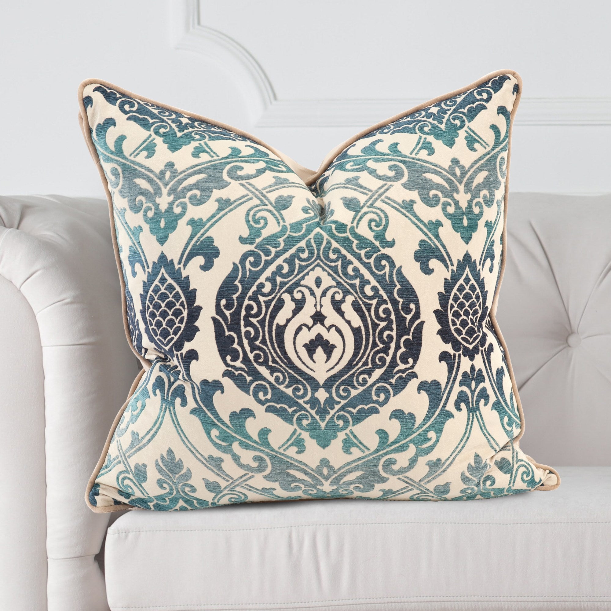 Damask Indigo Down Pillow- 24" x 24"