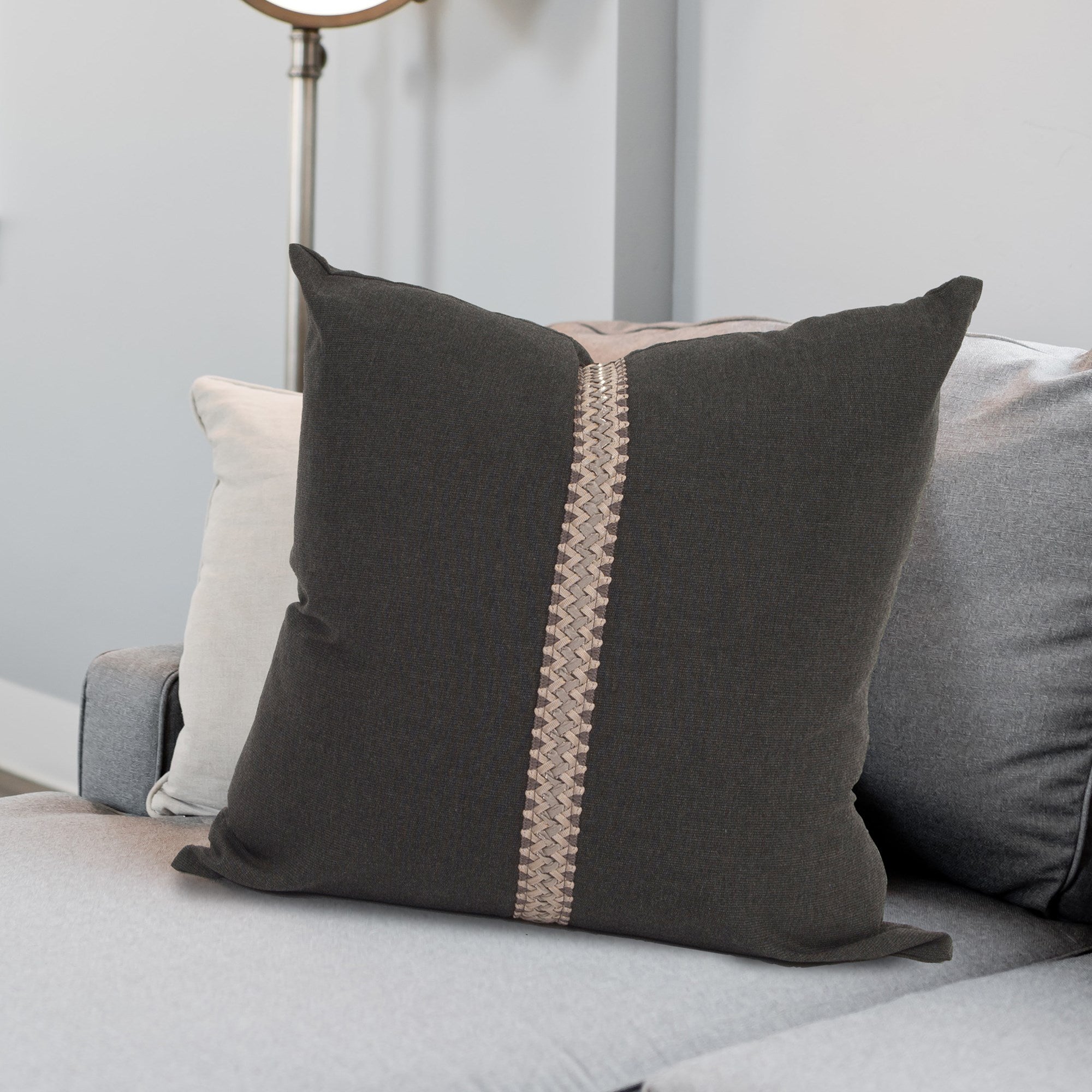 Seascape Charcoal with Deco Trim Down Pillow- 24" x 24"
