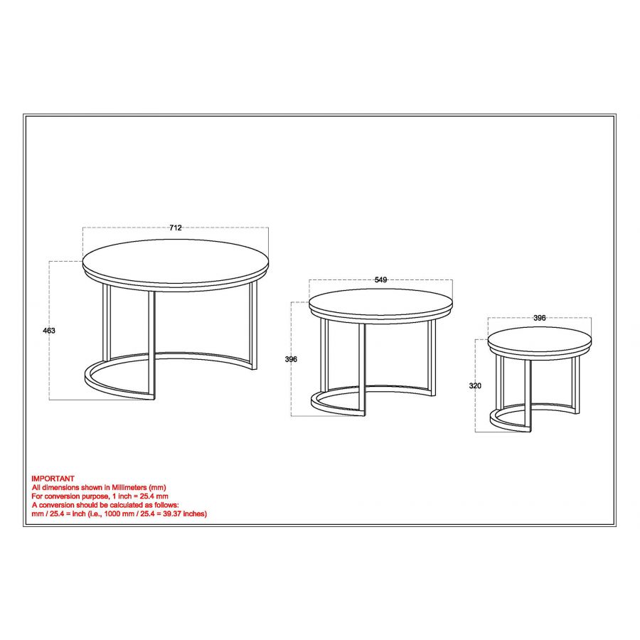Darsh 3pc White Marble Coffee Table