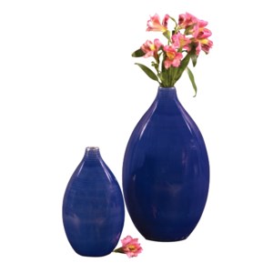 Cobalt Blue Glaze Ceramic Vases - Set of 2