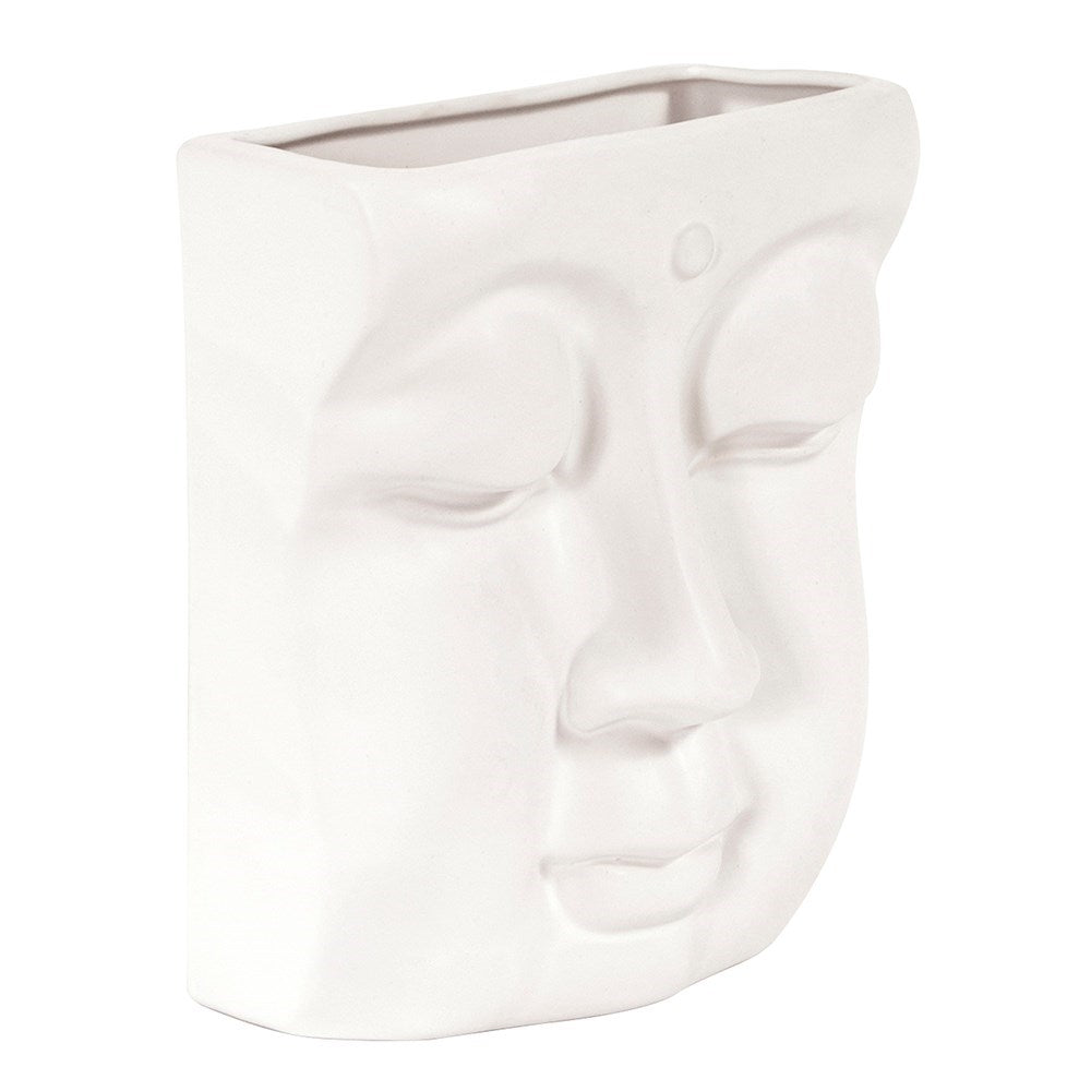 Abstract Buddha Face in Eggshell White Ceramic Wall Vase