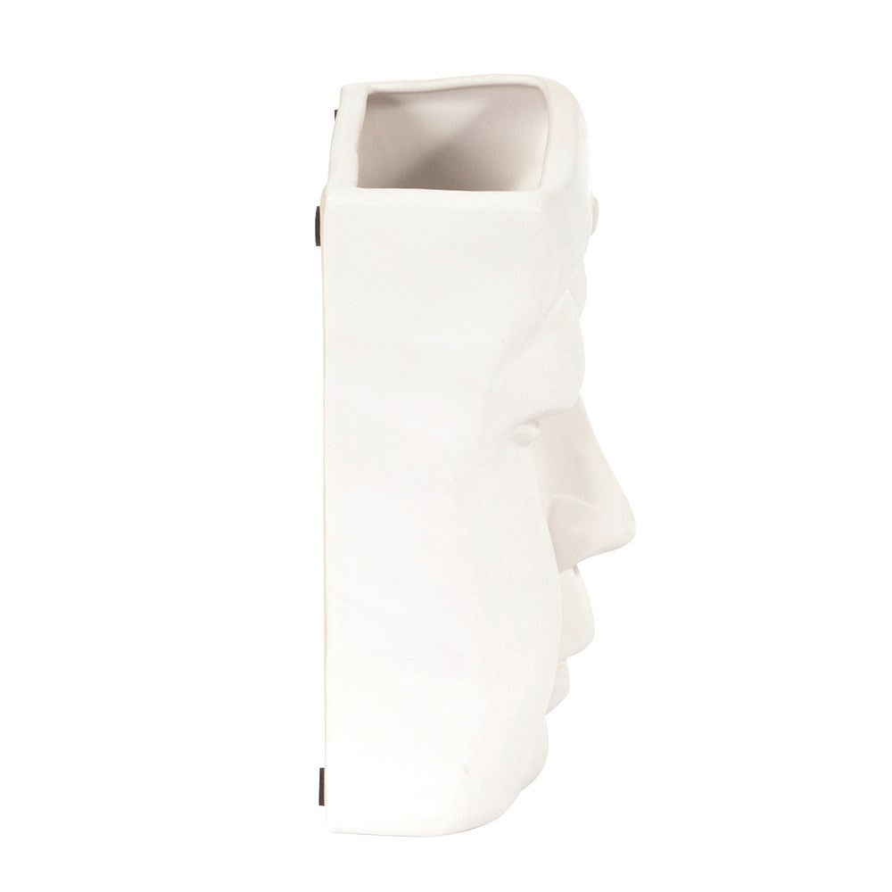 Abstract Buddha Face in Eggshell White Ceramic Wall Vase