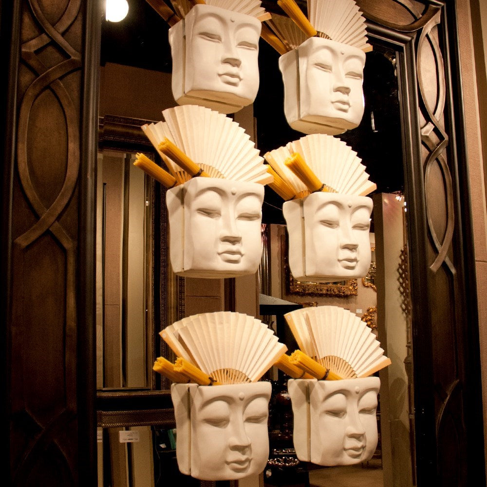 Abstract Buddha Face in Eggshell White Ceramic Wall Vase