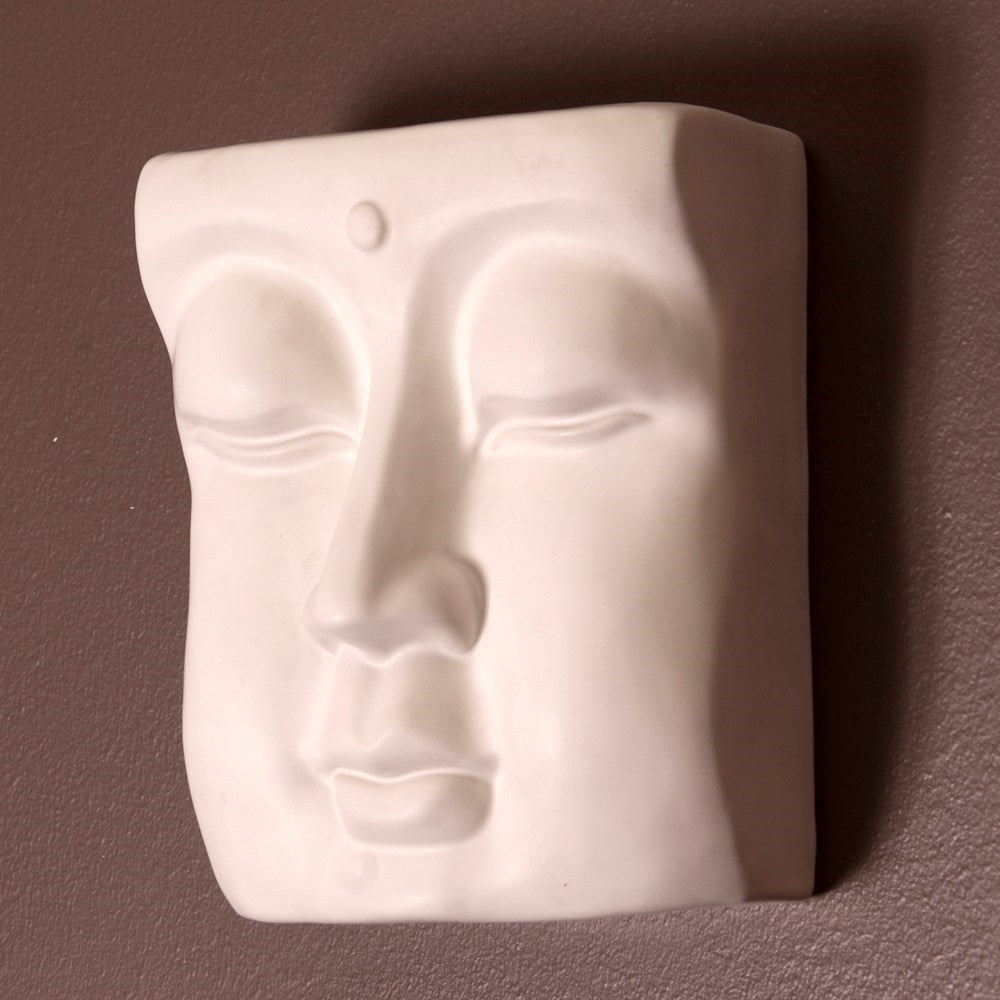 Abstract Buddha Face in Eggshell White Ceramic Wall Vase