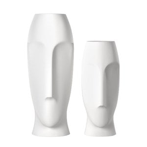 Abstract Faces Matte White Ceramic Vases (Set of 2)
