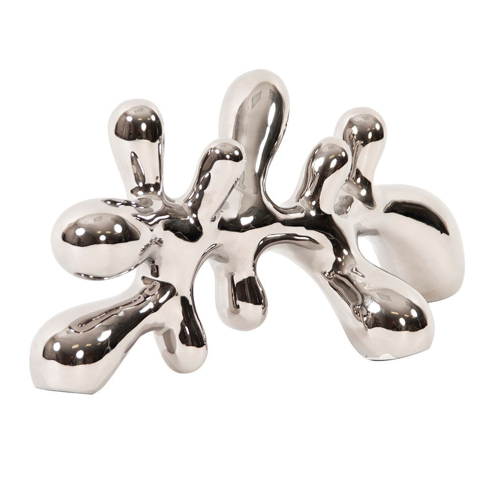 Horizontal Abstract Metallic Silver Ceramic Statue