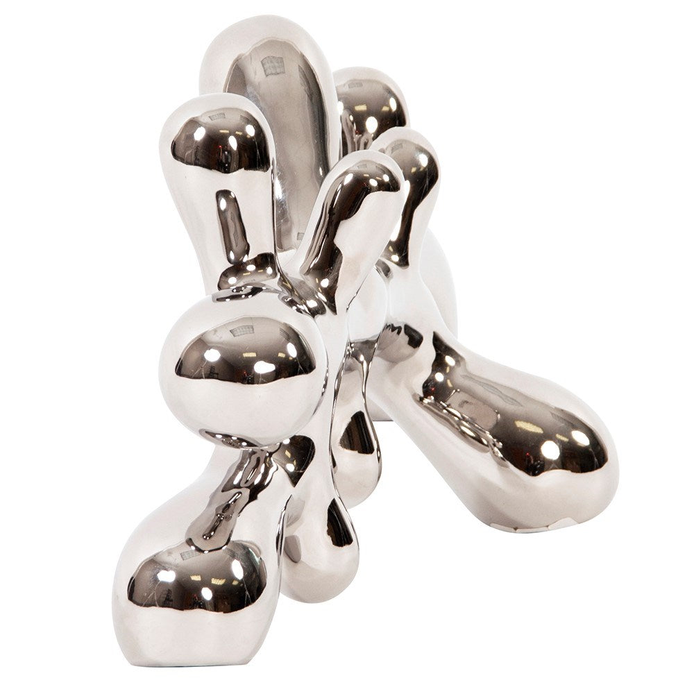 Horizontal Abstract Metallic Silver Ceramic Statue