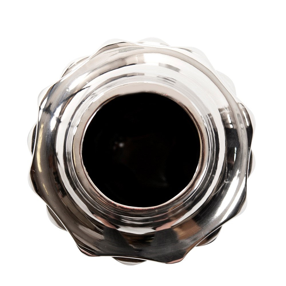Hammered Metallic Silver Ceramic Vase, Small