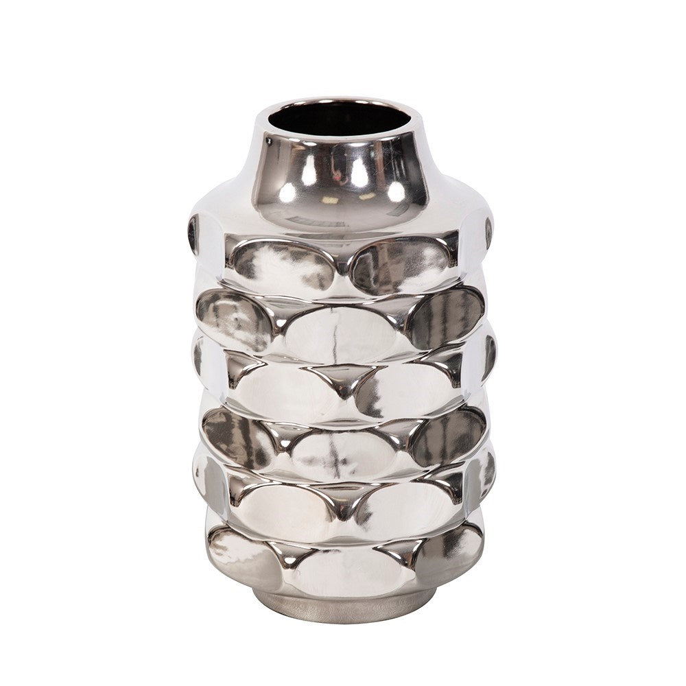 Hammered Metallic Silver Ceramic Vase, Small
