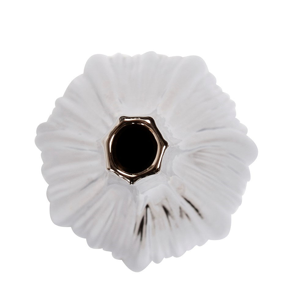 Metallic Silver Ribbed Ceramic Bottle Vase, Tall