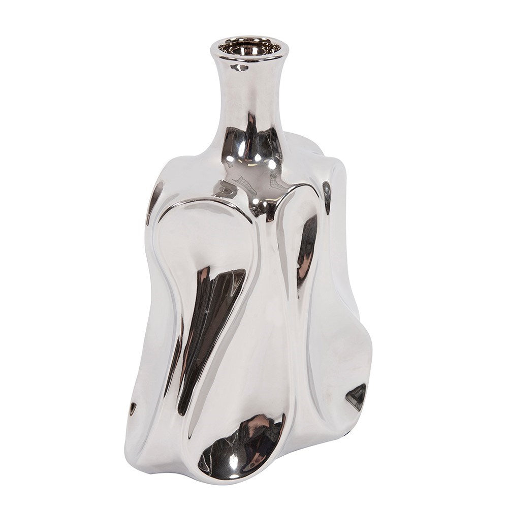 Exaggerated Wave Design Silver Bottle Vase, Small