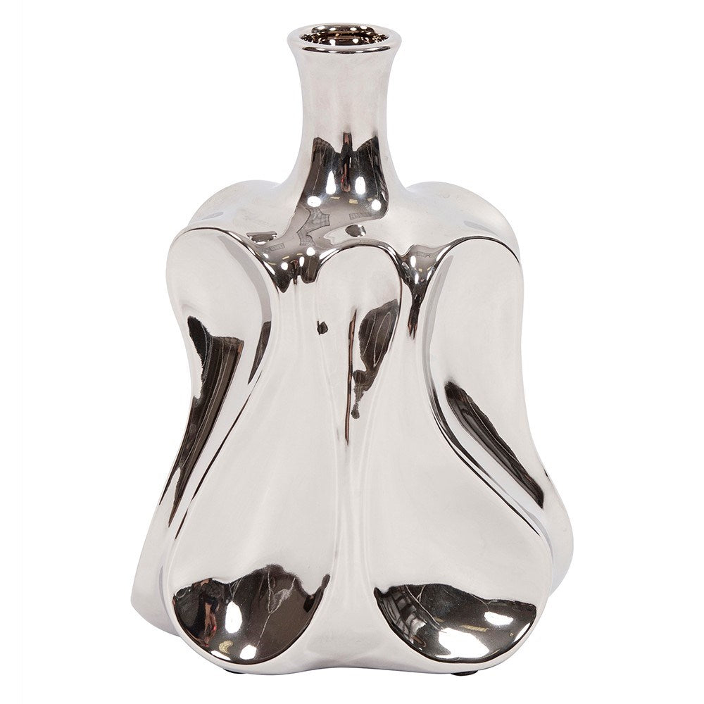 Exaggerated Wave Design Silver Bottle Vase, Small